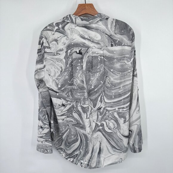 Jones New York Womens gray Marble Print Long roll tab Sleeve Blouse Size Large - Picture 9 of 12